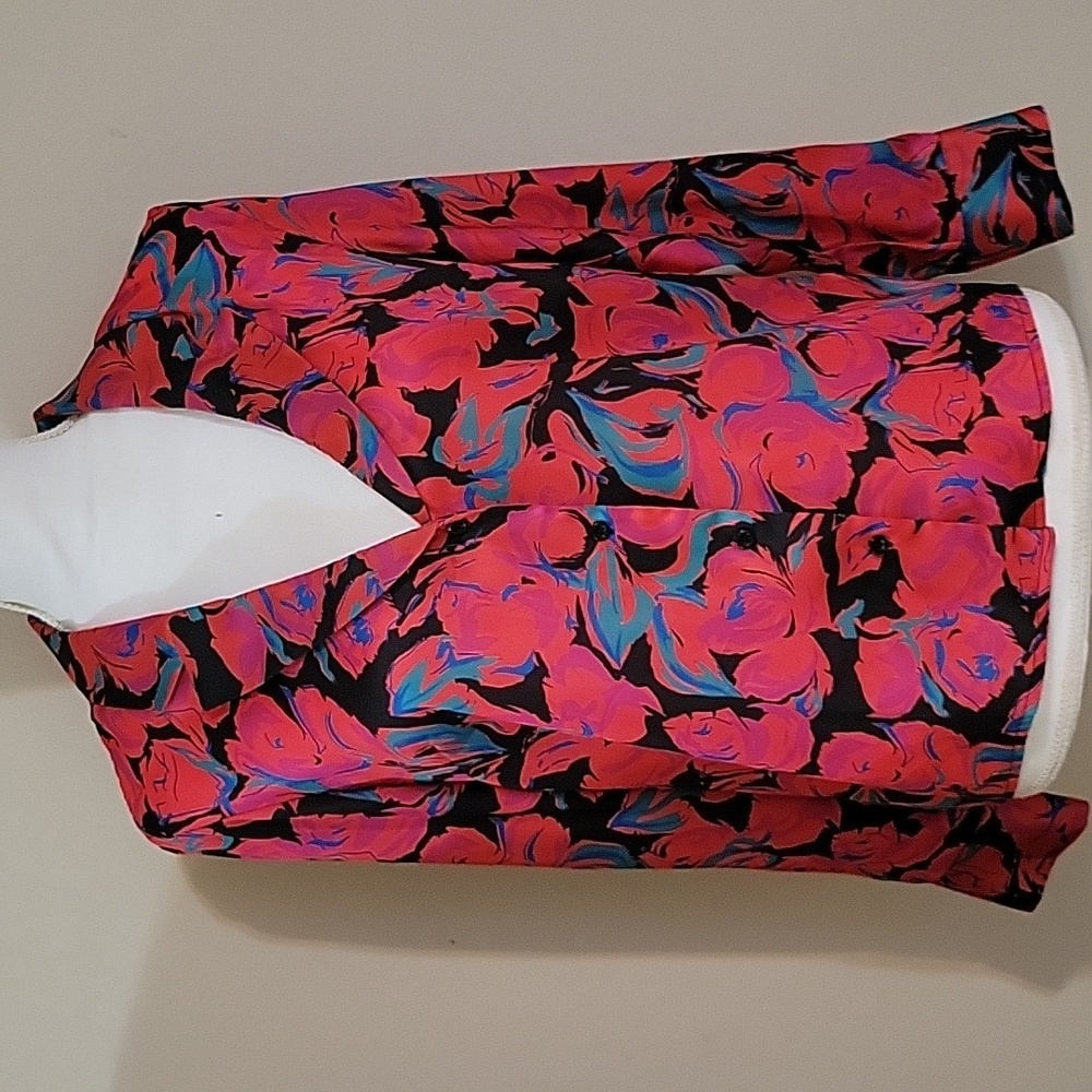 TOPSHOP Womens Red Floral Print Button Front Blouse Top V-Neck Long Sleeve